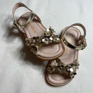 Gold Floral Sandals with Ankle Strap and Cushioned Footbed